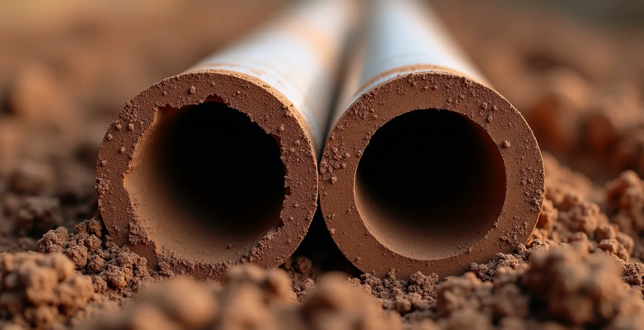 Comparaison visuelle entre drain rigide certifié BNQ et drain flexible agricole dans sol argileux québécois