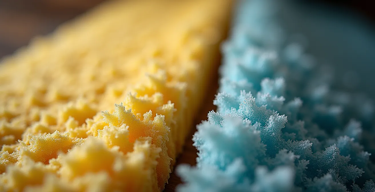 Vue en coupe d'un plafond de sous-sol montrant l'installation d'isolation acoustique et thermique