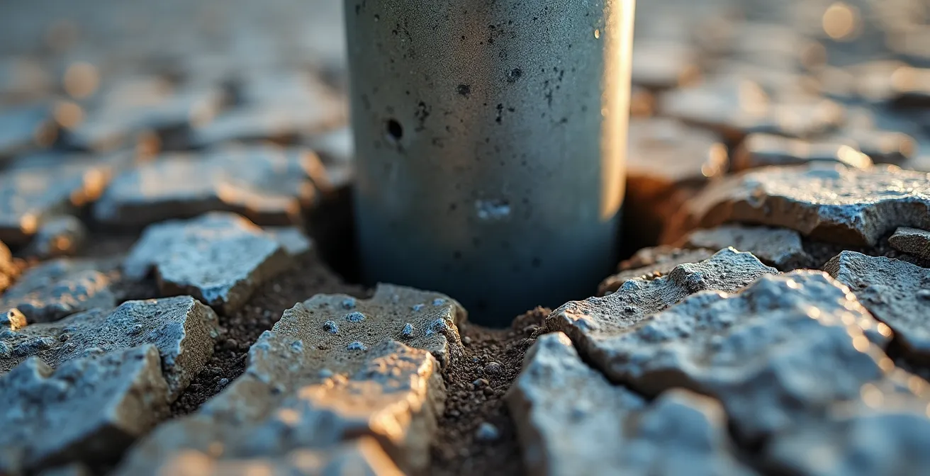 Installation de pieux hydrauliques d'acier dans le sol jusqu'au refus sur le roc québécois
