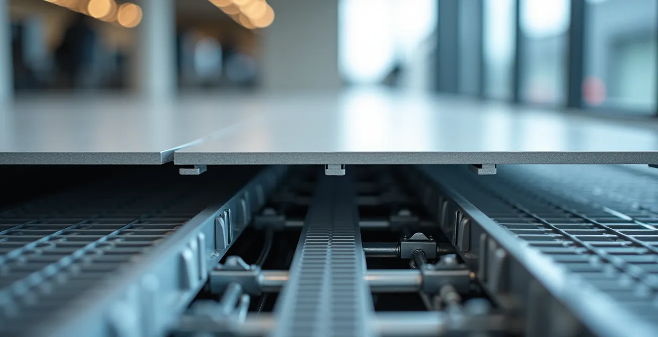 Système de plancher surélevé avec infrastructure modulaire pour bureau flexible