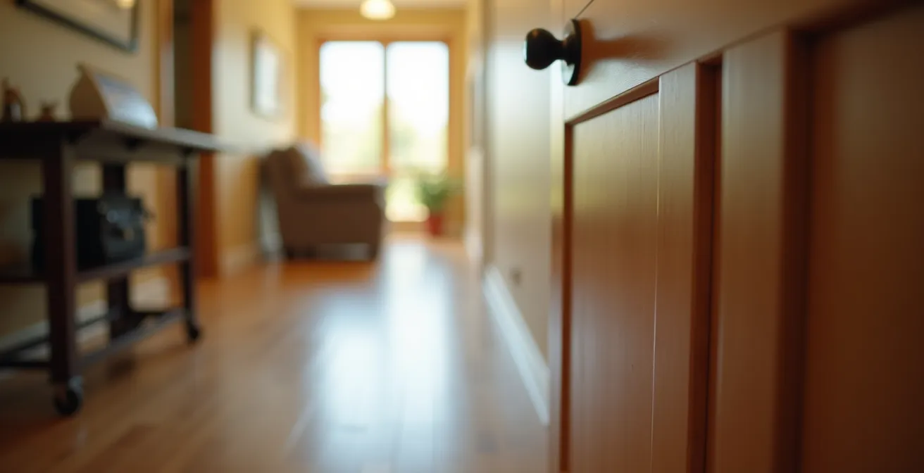 Couloir de maison canadienne avec porte de 34 pouces et poignée à levier accessible