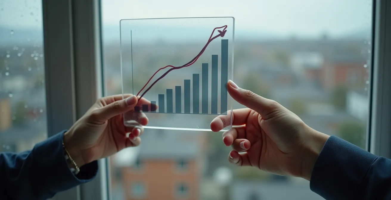 Graphique montrant l'évolution divergente des revenus et dépenses sur 5 ans